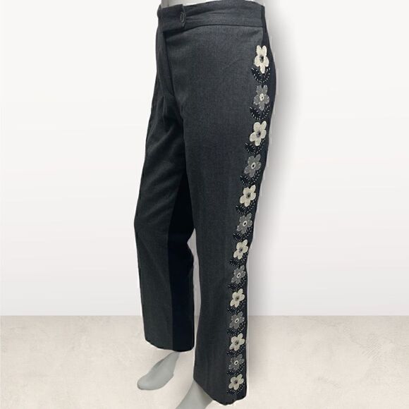 Moschino Cheap & Chic Gray  Wool Pants With Flower Detail - Picture 4 of 9